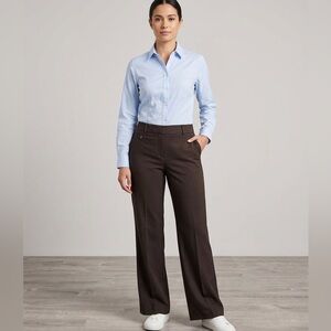 Ann Taylor Career Trousers | Dark Brown Flat Front Wide Leg | Size 14